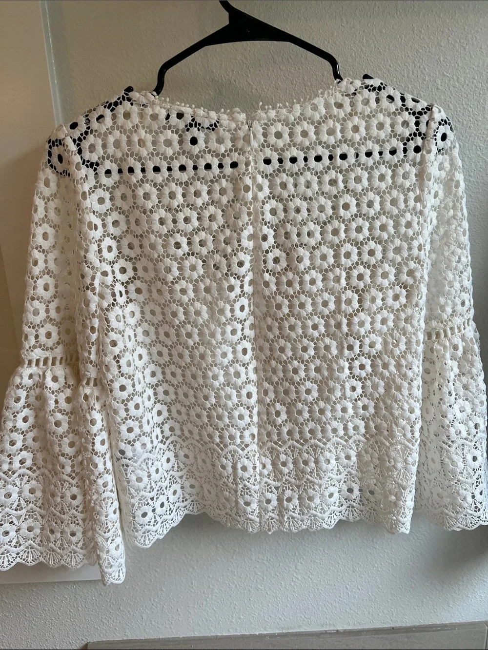 J. Crew White Crochet Lace Bell-Sleeve Blouse